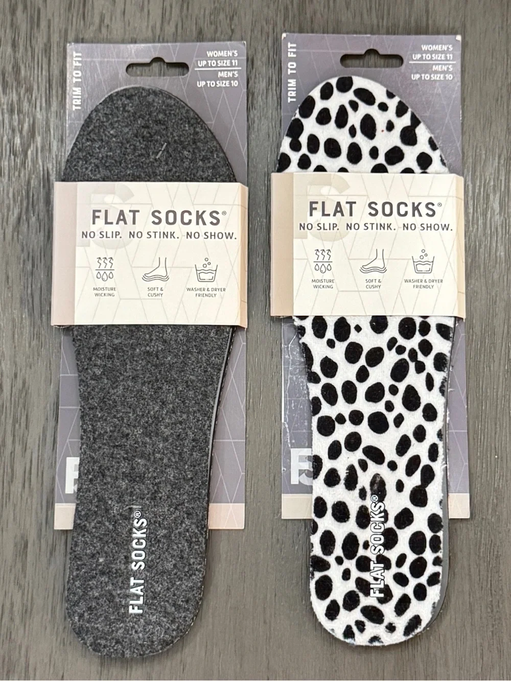 Flat Socks No-Show Insoles - Gray & Black/White Spot
